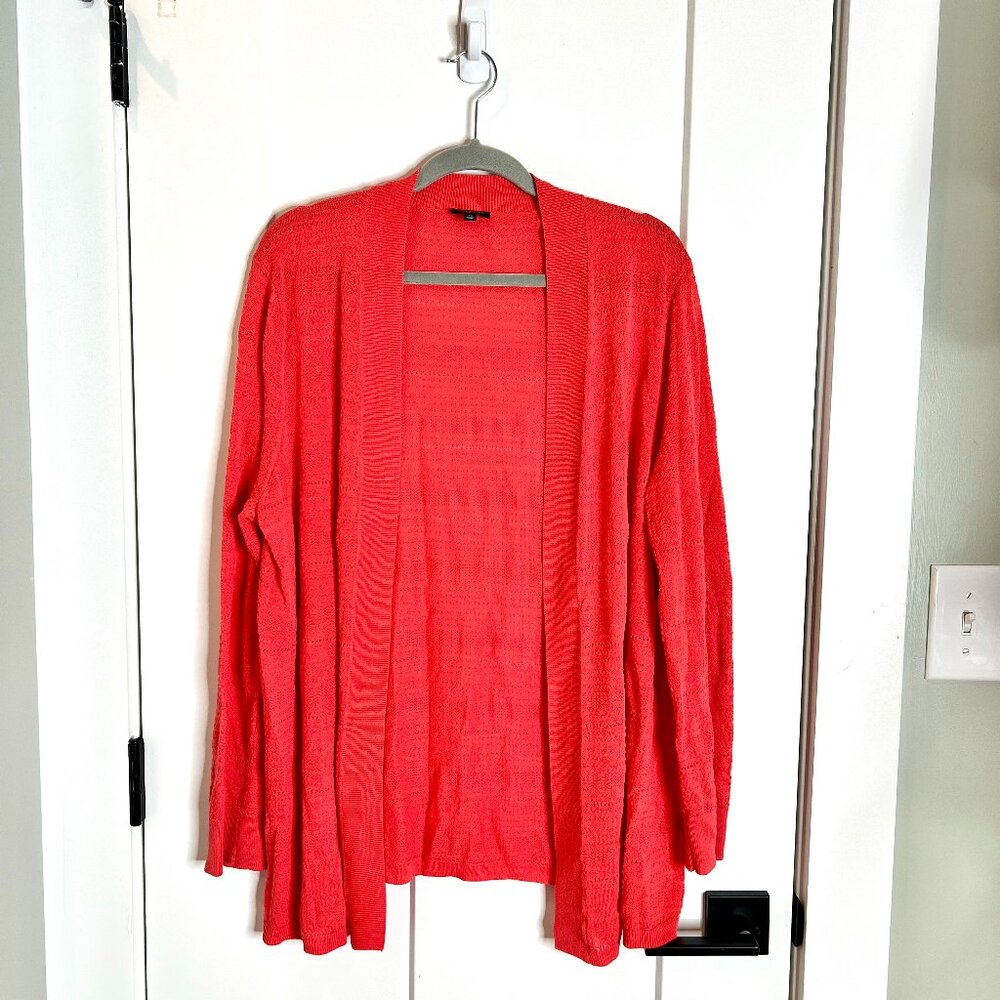Talbots Coral Orange Pointelle Knit Open Front Lightweight Cardigan Sweater 2X